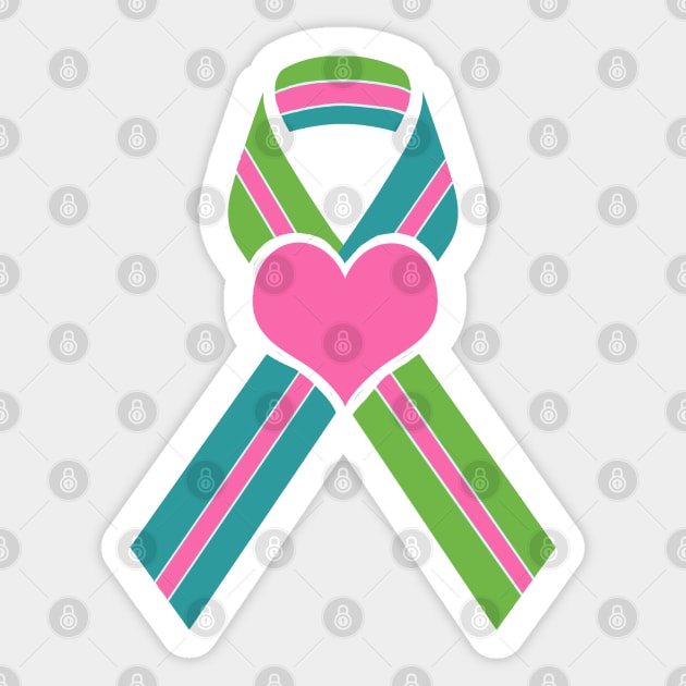 Metastatic Breast Cancer Ribbon with Big Heart Sticker by Trent Tides